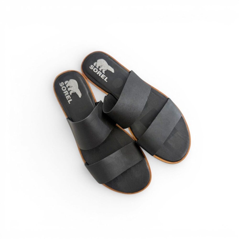 Sorel Women's Ella II Two strap Black Leather Slide, NWOT! Size 9.5